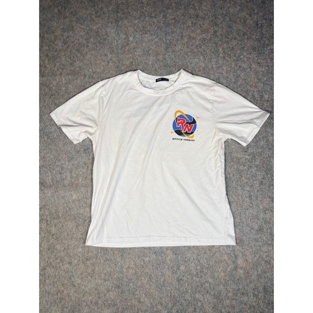 Romwe Space Mission T-Shirt Mens Medium White Good Graphic‎ Back Print Tee